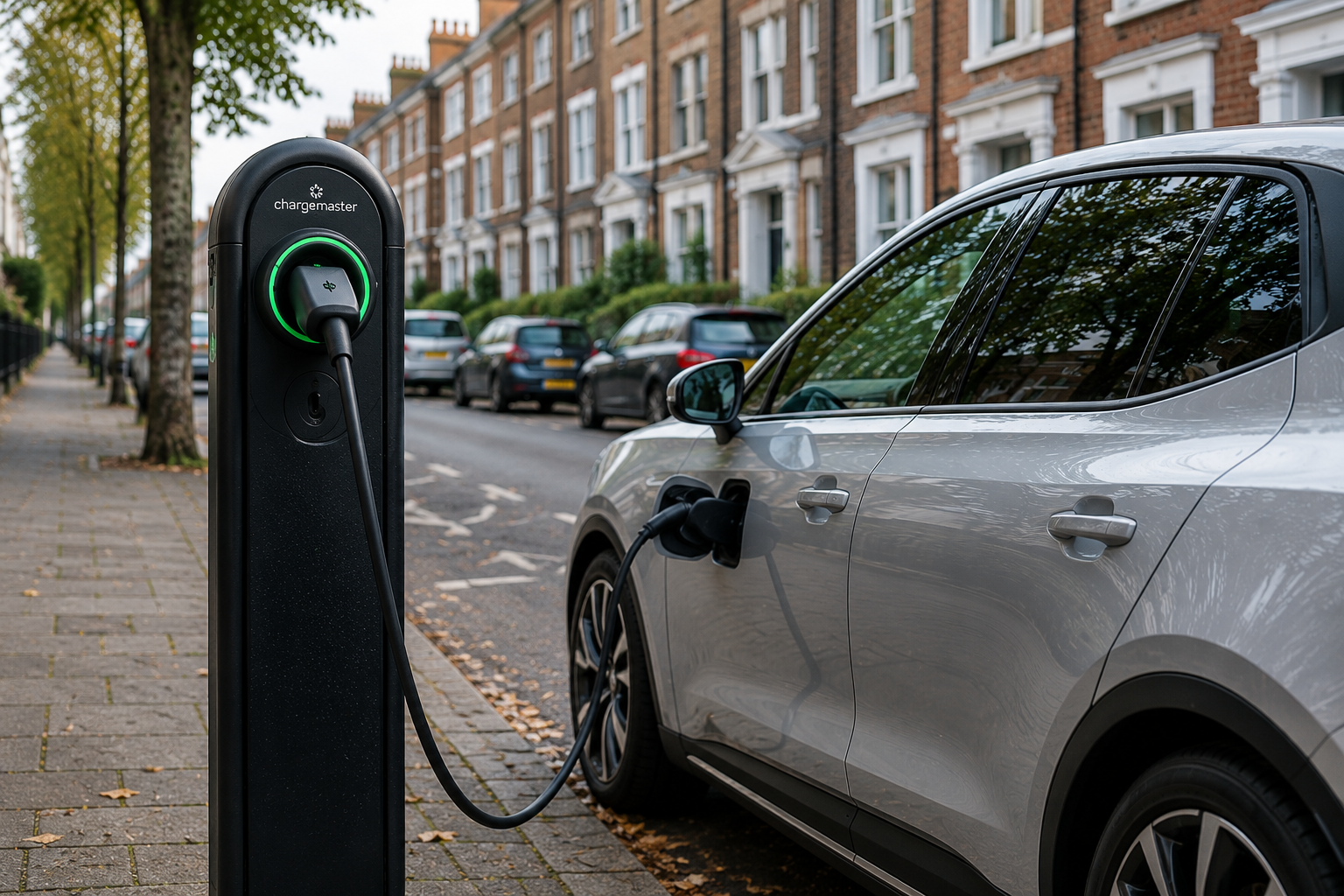 Illustrative visual of an on-street residential EV charging scheme with pavement-level charge points