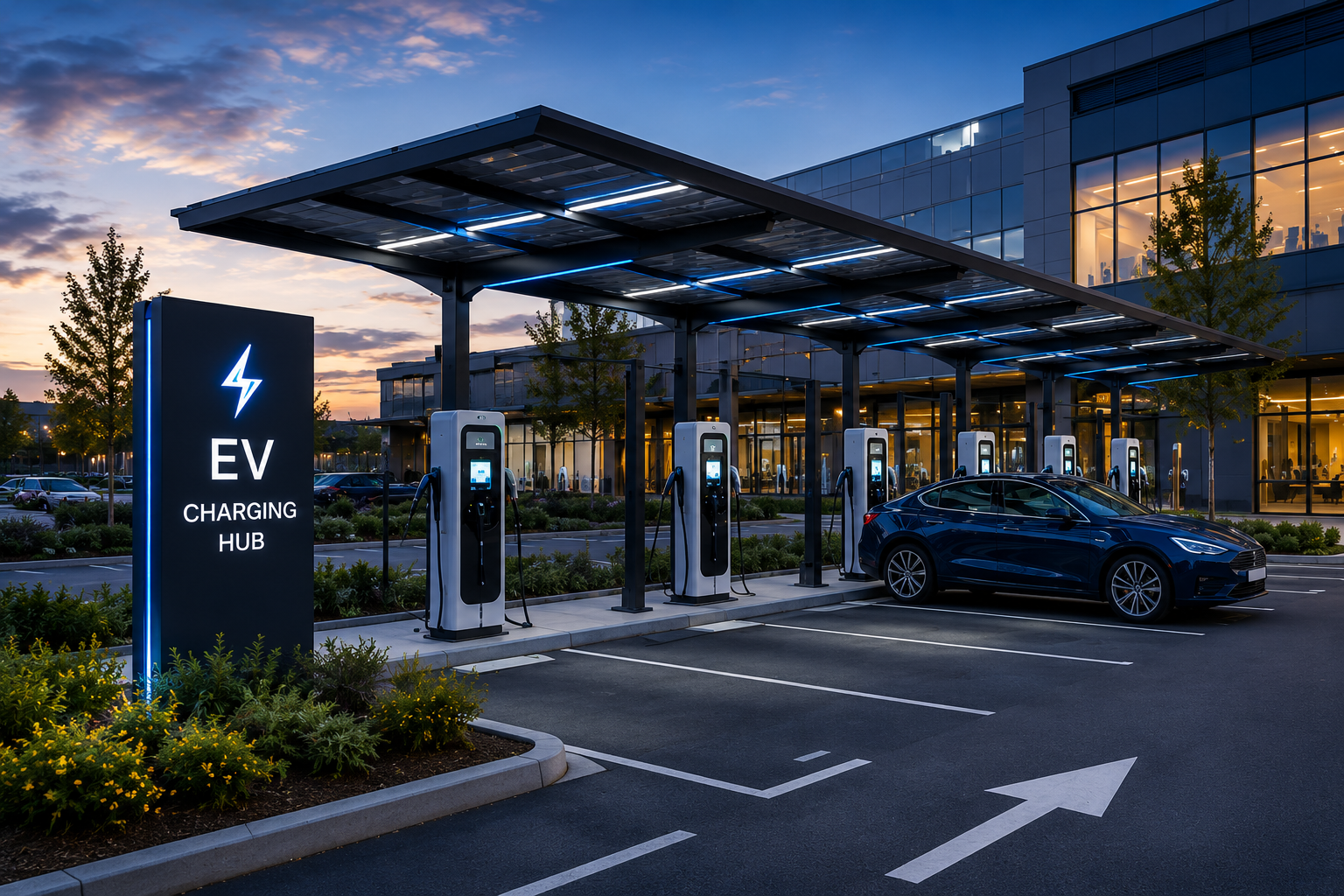 Illustrative visual of a commercial rapid charging hub