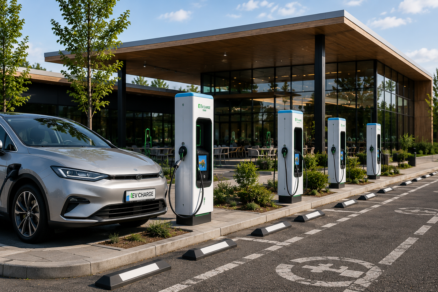 Illustrative visual of a commercial destination EV charging hub