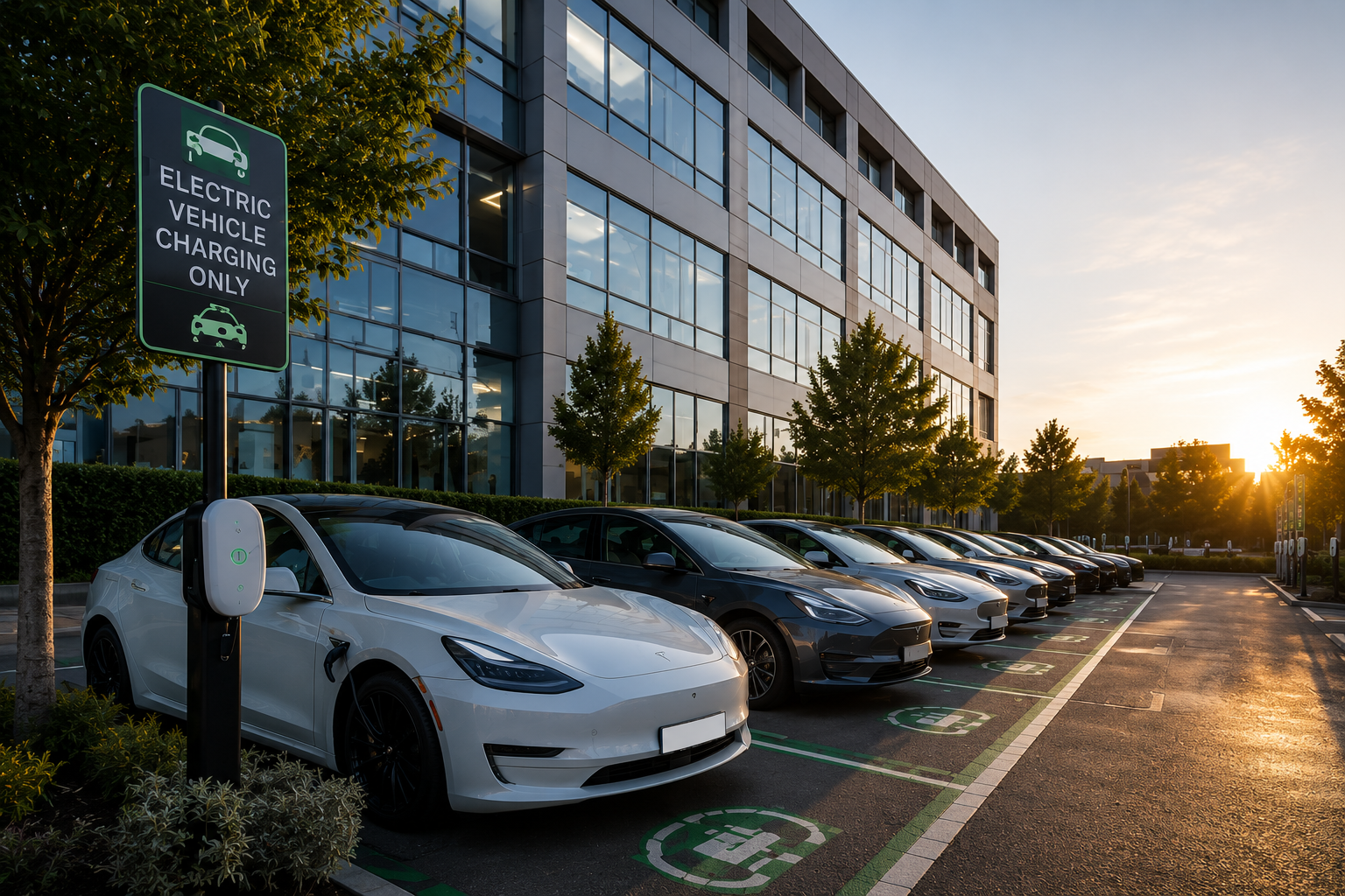 Illustrative visual of a workplace EV charging car park